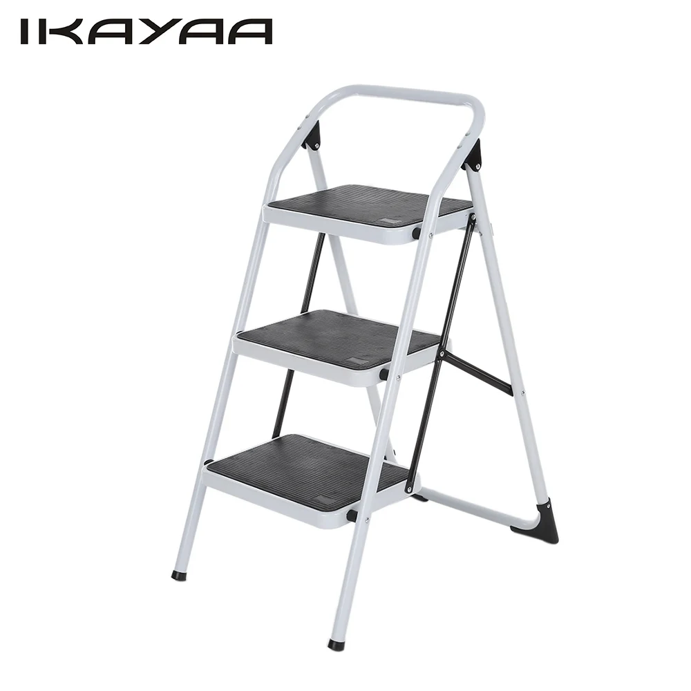 

iKayaa 3 Step Ladder Non-slip Folding Ladders with Hand Grip Iron Frame Portable Step Stools 330LB/150KG Capacity EN131 Approved