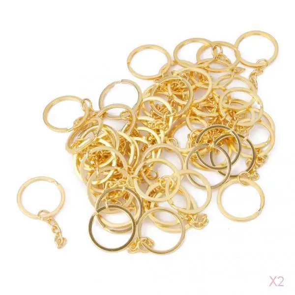 100 Pieces 1 inch /25mm Metal Split Key Ring with Chain Golden Key Ring Keychain Ring Parts Open Jump Ring and Connector