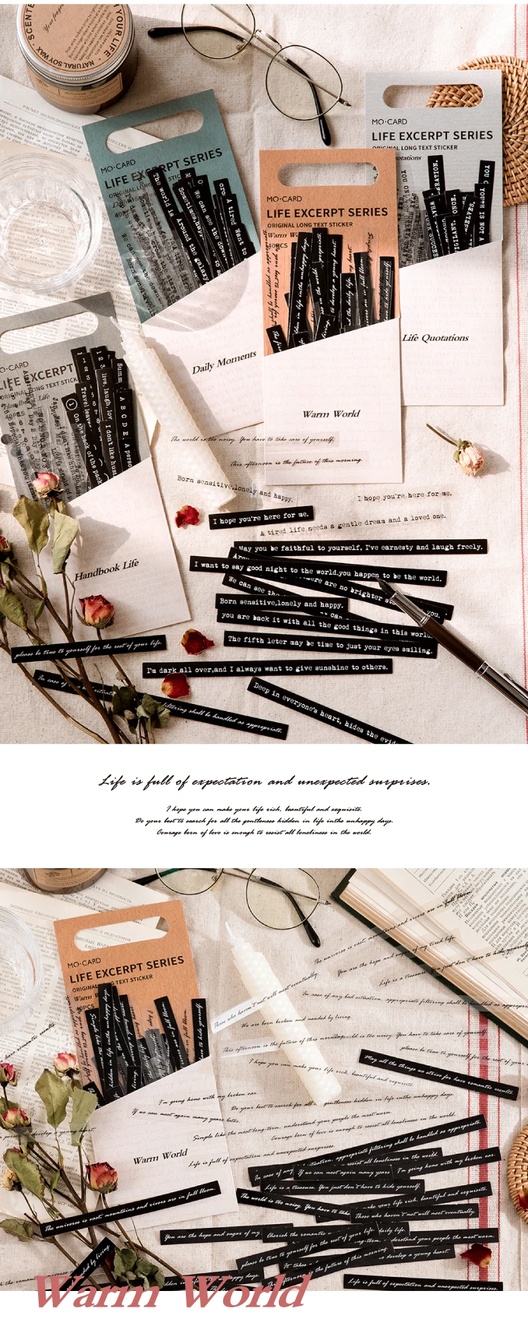 Mr.paper 8 Design Strip Sticker Pack Life Excerpt Series Scrapbook Planner Decoration Stationery Sticker
