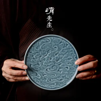 

Jindezhen Pure Manual Carving Auspicious Clouds Round Pot Bearing Saucer Do Infusion Of Tea Disc Compote Guo Die Ceramics Kung