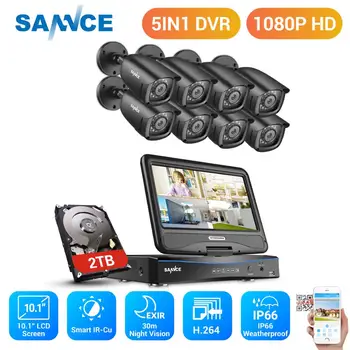 

SANNCE 8CH 1080N Security DVR Build-in 10.1" LCD Monitor and 8pcs 2MP Weatherproof Surveillance Cameras Video Surveillance Kit