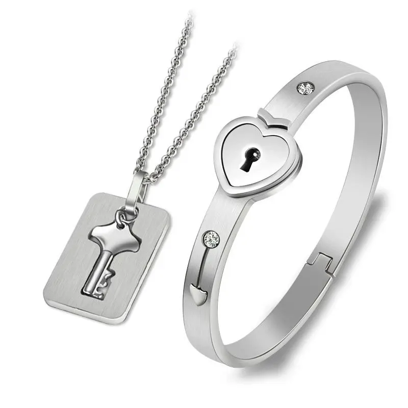 Key Chain Locking Bracelet With Key Necklace Engravable Lock And