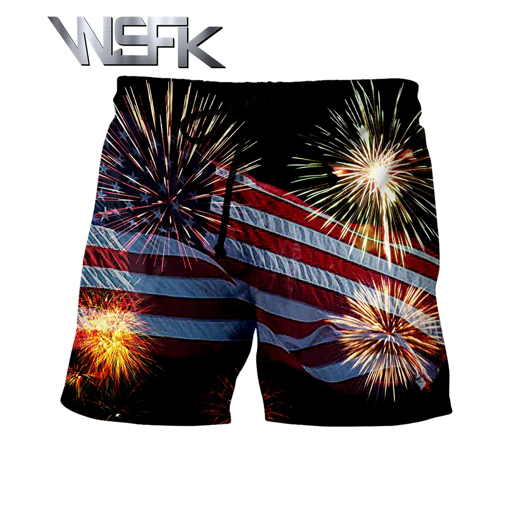 WSFK 2019 men's sports and leisure hip hop straight short masculino 3D printing july short homme A1027
