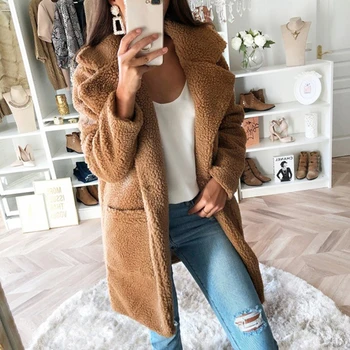 

JODIMITTY Autumn Winter Faux Fur Coat Women Warm Teddy Bear Fur Fashion Jacket Female Teddy Outwear Plush Overcoat Long Coat