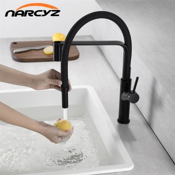 

Kitchen Faucets Black Single Handle Pull Out Kitchen Tap Single Hole Handle Swivel 360 Degree Water Mixer Tap Mixer Tap XT-226