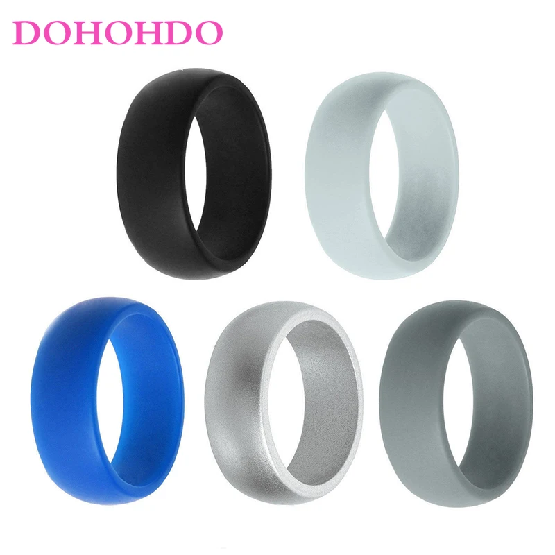 DOHOHDO 8mm Silicone Rubber Wedding Bands For Men Women Rings Black White Color Casual Silicone Finger Ring Anel Wedding Rings Couple Rings