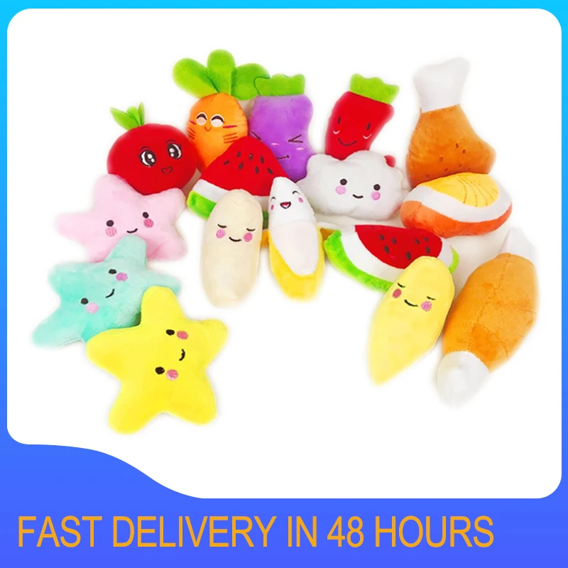 1pc suena cachorro de perro de juguete fruta vegetal de tambor de pollo hueso juguete con chirrido de gato para gato mascotas de peluche de pimiento rojo berenjena rábano