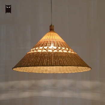 

Delicate Bamboo Wicker Rattan Cap Pendant Lighting Fixture Zen Japanese Style Hanging Ceiling Lamp Restaurant Dining Table Room