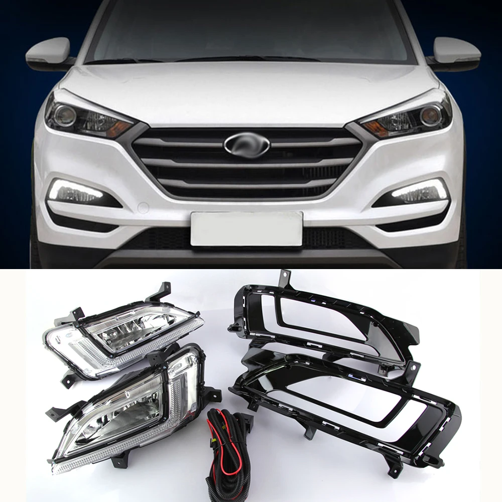 Дневные ходовые огни для hyundai Tucson дневной свет 12 В DRL светодиодный Abs противотуманная фара крышка автомобиля Стайлинг