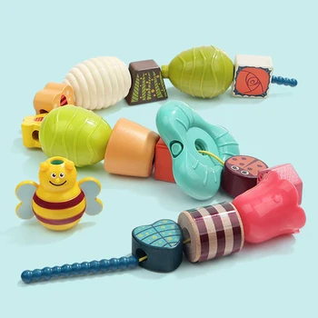 

DIY Beads Blocks Early Toys for Kids Beads Shape Threading Educational Toy Jigsaw Board Wooden Toys Building Blocks