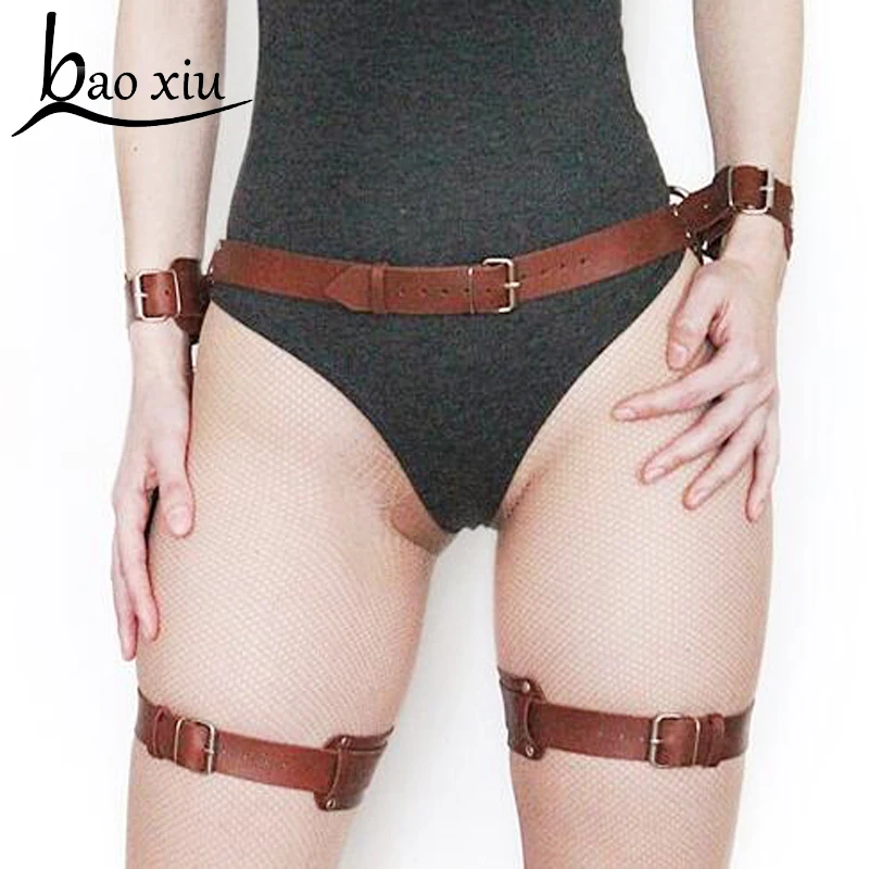 Сексуальный кожаный ремень-подвязка для женщин пояс для талии бандаж для ног клетка бедра высокие ремни подвязки джинсы брюки белье Пояс для тела - Цвет: B0004-brown