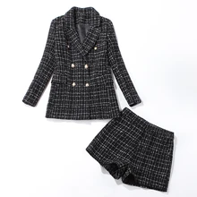 #Special Offers Winter temperament women's suits pants set Stylish slim double-breasted plaid ladies jacket Office casual shorts suit two-piece #Special Offers Winter temperament women's suits pants set Stylish slim double-breasted plaid ladies jacket Office casual shorts suit two-piece