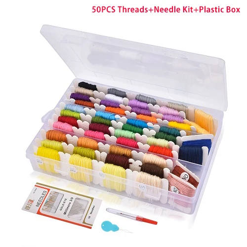Набор разноцветных игл для вышивания, набор ниток для вышивания, набор для вязания, набор для рукоделия, Швейные аксессуары с пинцетом - Цвет: Threads Needles Kit