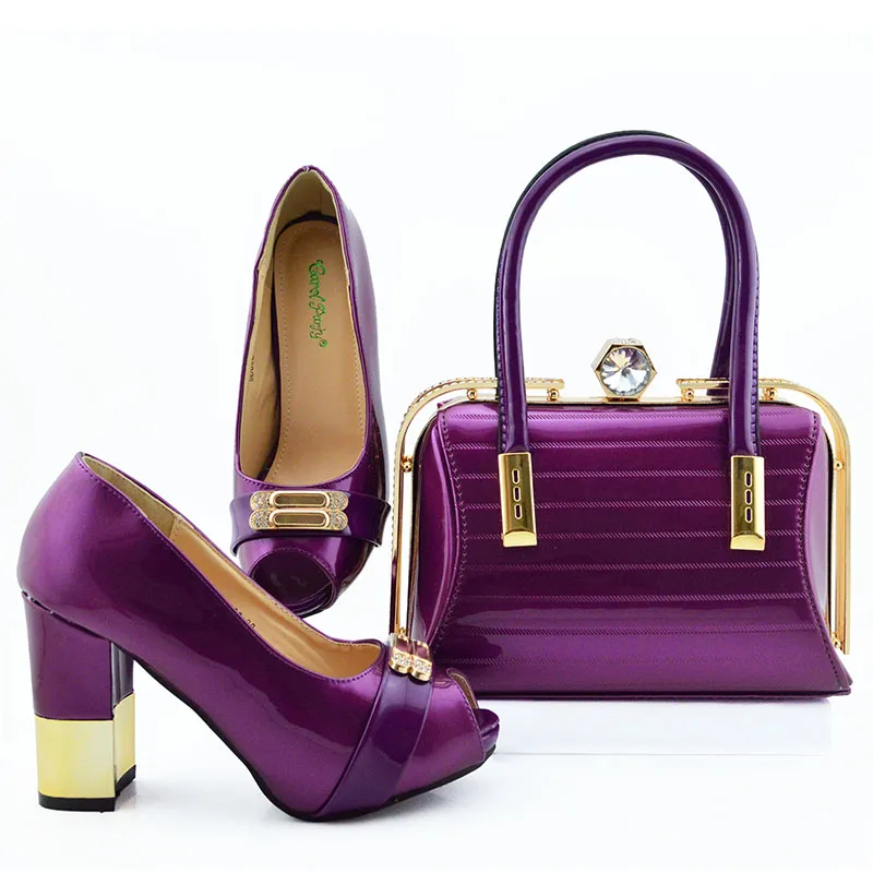 

Classical nigeria wedding party shoes and bag matching set with heel 3.7 inches size 38 to 43 in purple SB8441-11