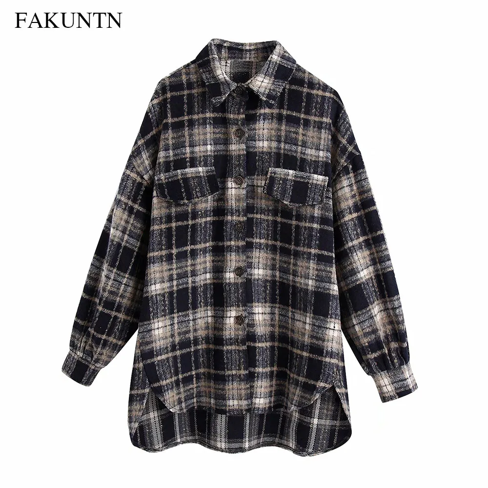 

2020 Fashion Women Jackets Coats New Autumn Winter Streetwear Long Sleeve Lapel Female Coat Winter Plaid Jacket Women Outerwear
