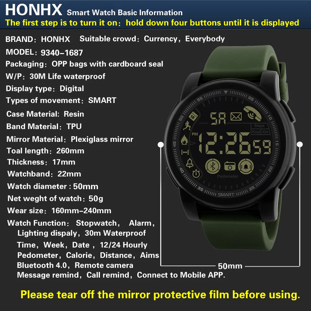 Men Sport Watches Fitness Tracker Waterproof Bluetooth Smart Watch Pedometer for Android iOS Wrist Clock Reloj Hombre homme
