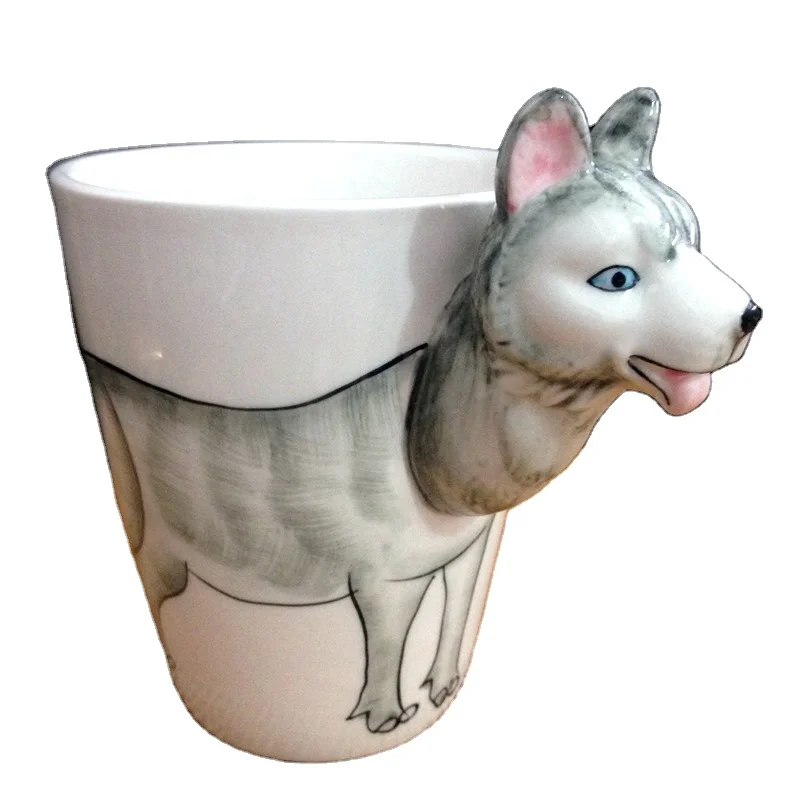 

3D Ceramic coffee mugs Office desktop water cups with animal shape Children morning cups Rooster Husky Tabby cat rabbit piggy