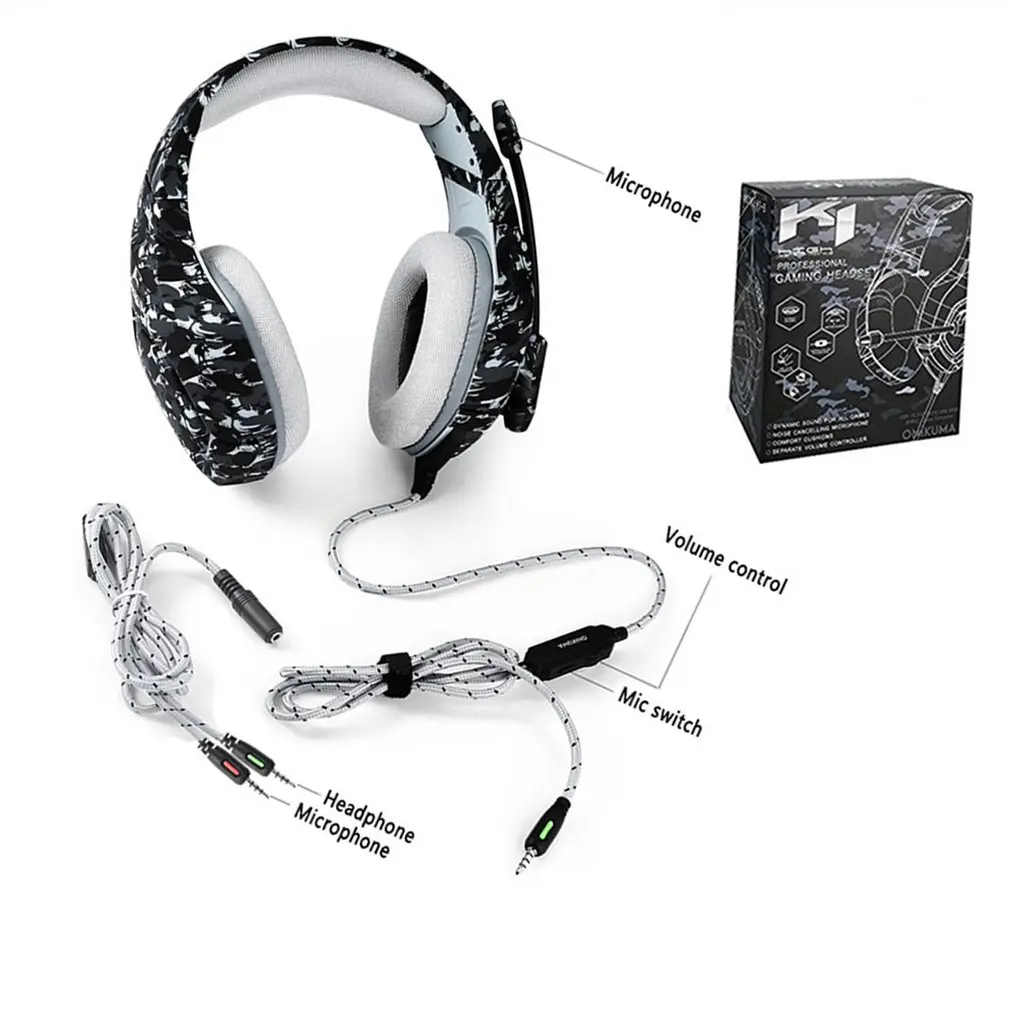 Новые K1B наушники с камуфляжным рисунком для Ps4 переключатель игры проводные наушники мобильный компьютер гарнитура игровые наушники