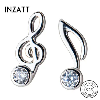 

INZATT Real 925 Sterling Silver Minimalist Note Stud Earrings For Fashion Woman Party Cute Fine Jewelry Asymmetry Accessories