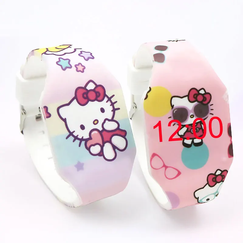 The Silicone Luminous Electronic Children Watch KT Cat LED Conjoined Kids Watches afbeelding