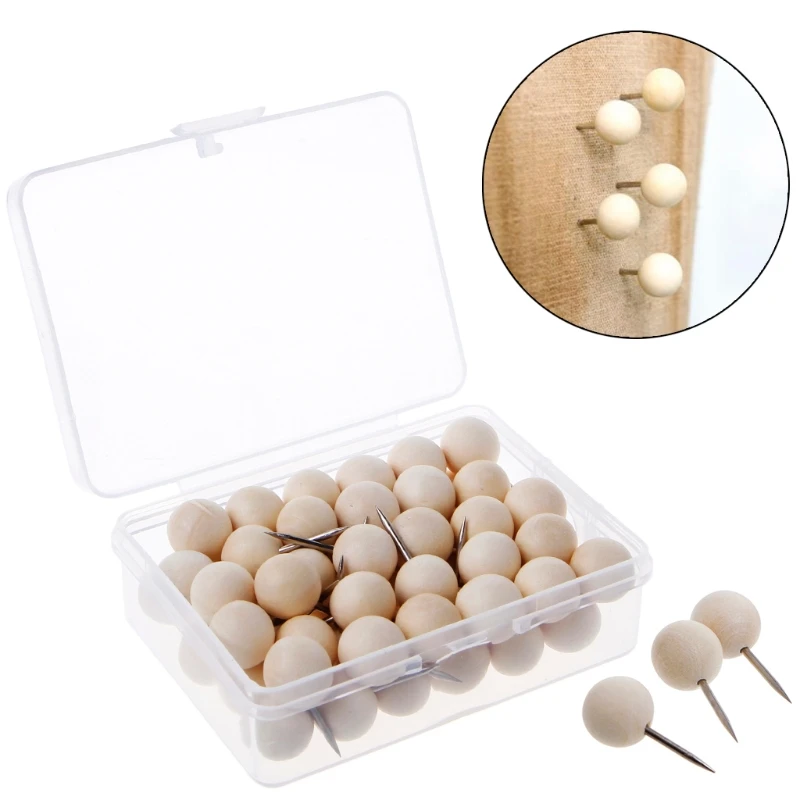 Precio reducido Juego de chinchetas redondas de madera, 60 unidades, chinchetas creativas, alfileres de dibujo decorativo, alfileres de cabeza de madera, suministros de encuadernación para oficina y escuela WDgJWp0xZ