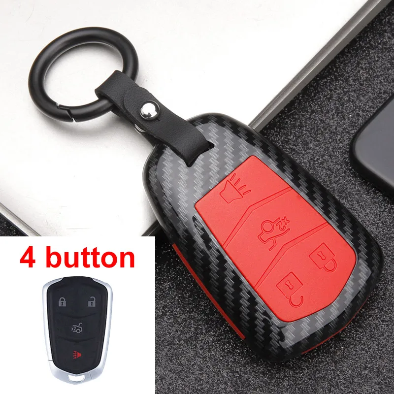 4 Button Carbon Red ABS+ силикон автомобиль дистанционного ключа чехол в виде ракушки для Cadillac XT5 XT6 ацл XTS XT4 CT6 SRX от АТС ХЦ CTS XTS ATS XTS - Название цвета: 4 Button Carbon Red