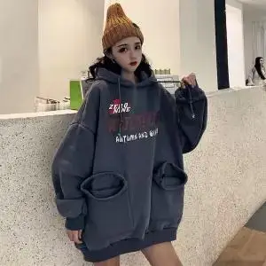 Толстовки с капюшоном толстые плюс бархатные карманы Harajuku Пуловеры женские топы с длинными рукавами Ulzzang студентов негабаритных балахон тренд - Color: 2