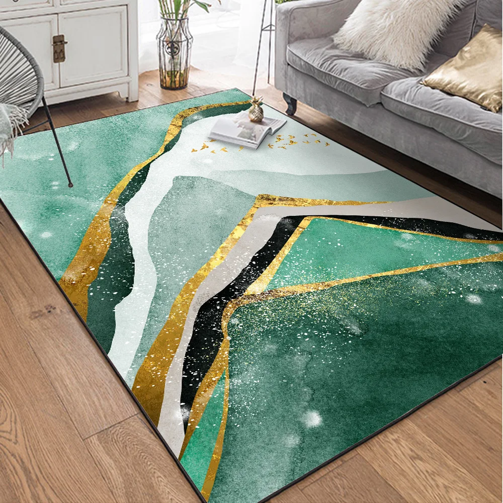 Nordic abstract Dark green Gold color floor mat landscape patttern living room 1.6x2.3m door mat plush non-slip rug custom made