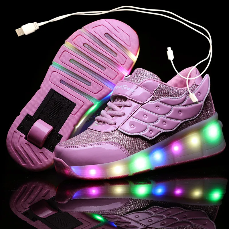 Zapatillas para niño y niña informales con ruedas y luces LED parpadeantes, zapatos infantiles con rueditas e automática, calzado de deporte con USB, deportivas de _ - AliExpress Mobile
