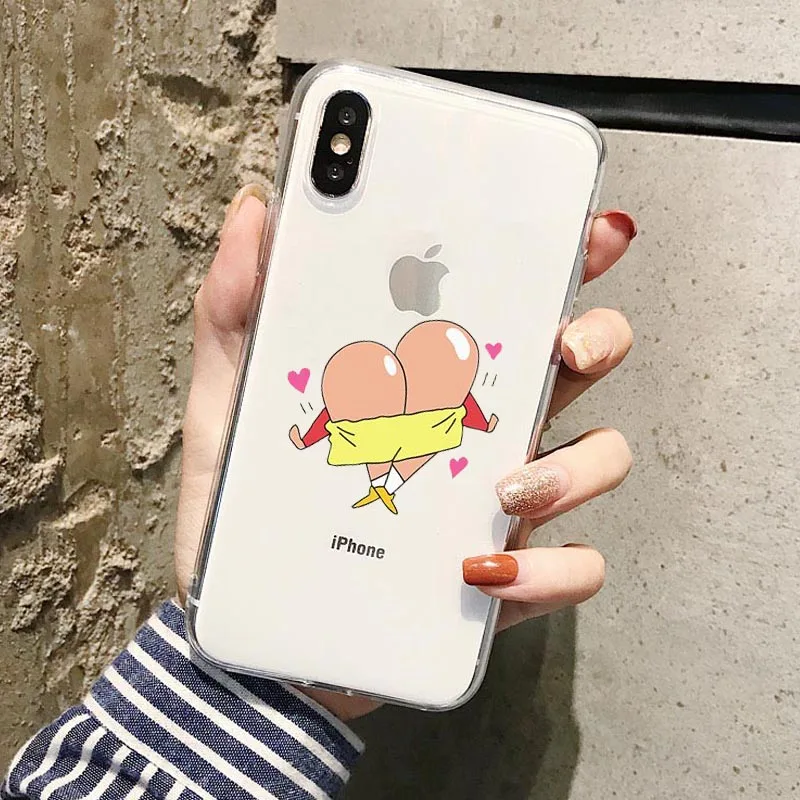 Японский с рисунками из мультфильма «курэён Син-тян»; мягкий силиконовый прозрачный чехол для телефона для iPhone X XR XS MAX 11pro 7 8 6splus 5S SE чехол-накладка - Цвет: TPU