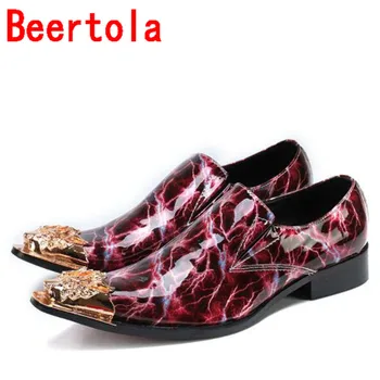 

New Genuine Leather Men Shoes Metal Head Pointed Toe Shallow Gold Zapatillas HombreTenis Masculino Flats Shoes Men Banque