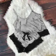 Лидер продаж, Женская Сексуальная атласная одежда для сна на бретельках, кружевное белье с v-образным вырезом, домашняя ночная рубашка, комплект нижнего белья, Прямая поставка, Pijamas de mujer