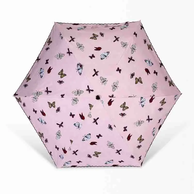 Butterfly pink New ultra light sun umbrella women's mini sun umbrella small fresh sunshade folding 5 fold umbrella dual-use sunscreen umbrellas - Цвет: Butterfly pink