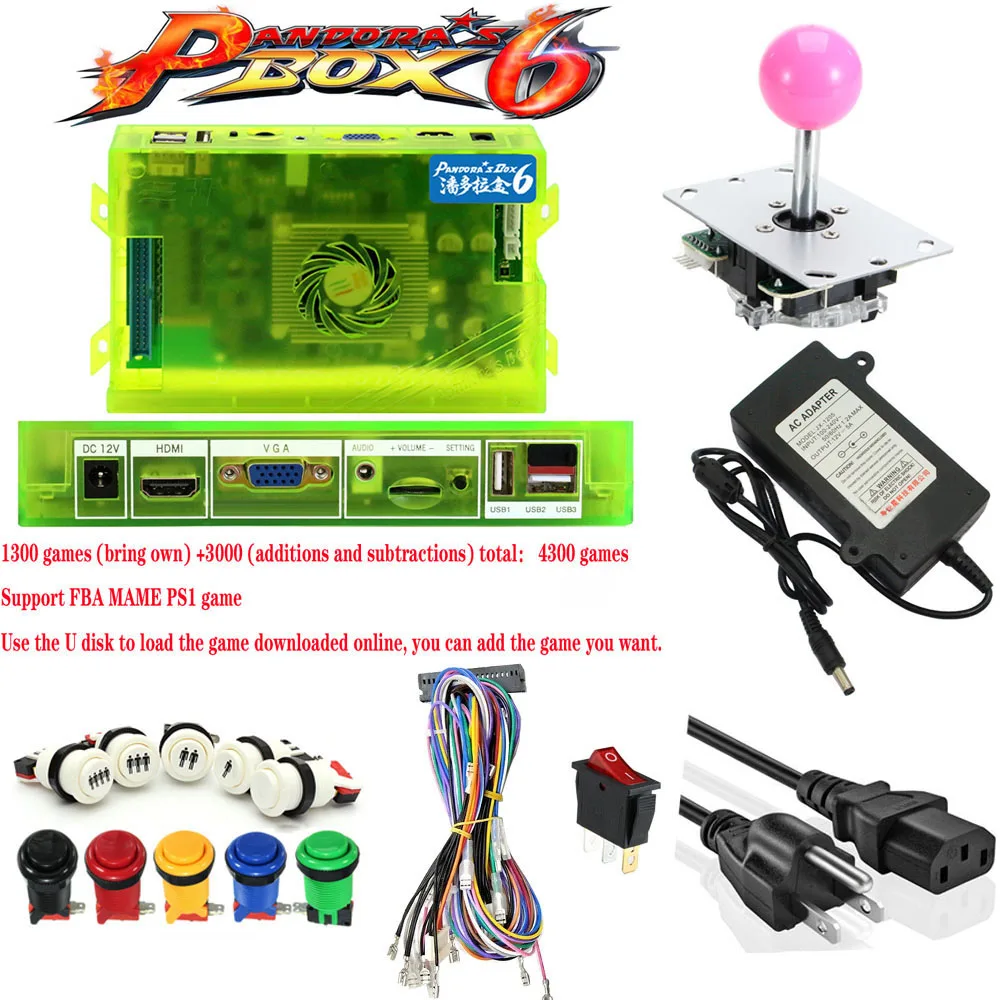 2 плеер DIY Аркады Комплект ящик Пандоры 6 1300 в 1 настольная игра и 5 Pin джойстик