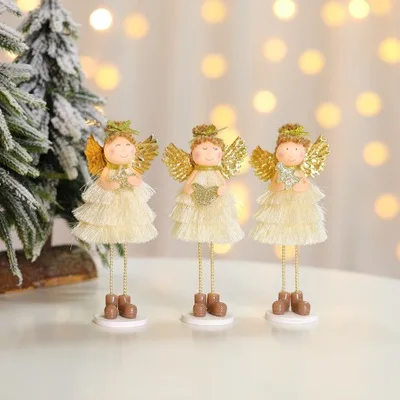 

Christmas Cute Fairy Angel Doll Desktop Ornaments Gold and Silver Wings Girl Angel Family Holiday Decoration Accessories