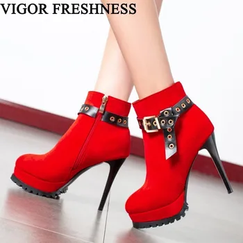 

VIGOR FRESHNESS Winter Boots Women Super High Heels Shoes Woman Ankle Boots Sexy Autumn Boots Ladies Dress Shoes 11CM MY320