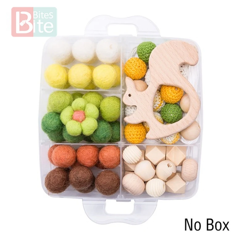 Green Squirrel Set-1 1 Набор, детский Прорезыватель для зубов, сделай сам, силиконовая соска с бусами, цепочка с зажимом, детский мобильный шерстяной шар, BPA бесплатно, деревянные вязаные бусины, Прорезыватель для зубов - Цвет: Green Squirrel Set-1