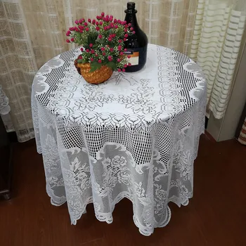 

1 pc Round/Rectangle White Lace Tablecloth Dining Table Cover Cloth Home Hotel Textile For Christmas Wedding Event Hotel Decora