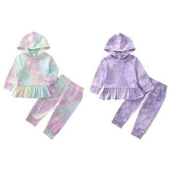 

Children Spring Autumn Clothing Kids Long-sleeve Trousers Suit Girl Personality Tie-dye Hooded T-shirt Elastic Pant 2pcs Set New