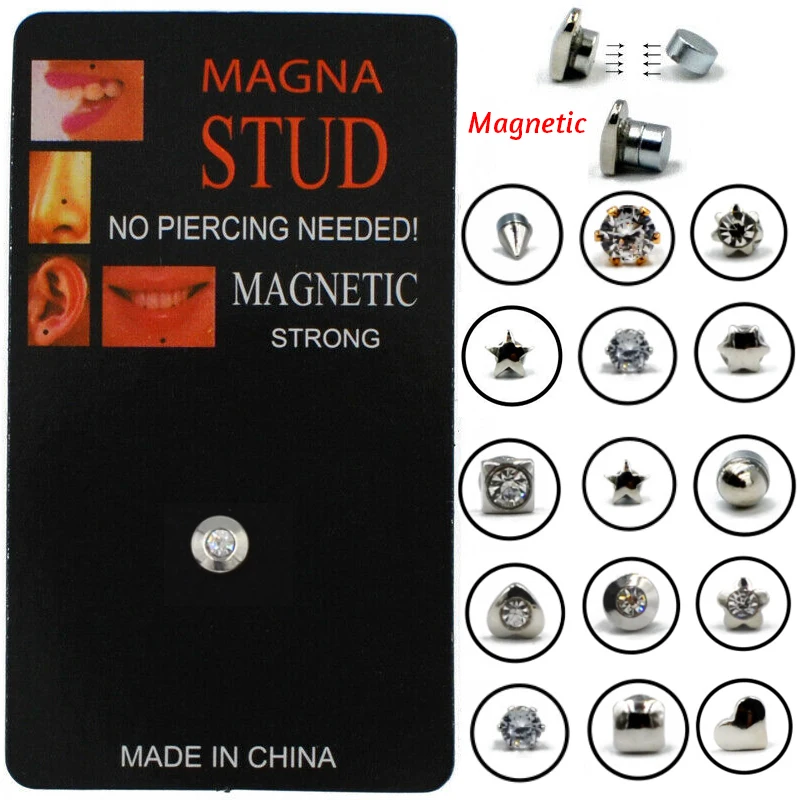 

1Pc 13 Styles Non Pierced Magnet Ear Lip Labret Nose Ring Stud Jewelry Magnetic Tunnel Plugs Earring Fake Cheater Piercing