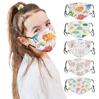 

5PCS Children Washable Resuable Mouth Mask Adjustable Earloop Breathable Cartoon Printed Mouth Face Mask Child Kids Respirator