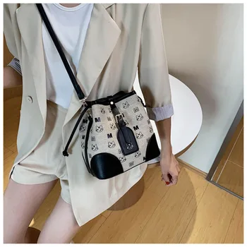 

Retro Bucket Bags Women Pattern Handbag High Capacity Casual Shoulder Messenger Bags Ladies PU Purse