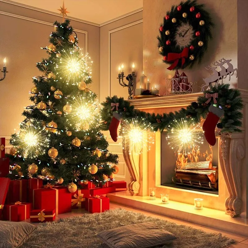 Modos de Suspensão Luz da Corda de Fadas Série Conexão Starburst String Luz Firework Cobre Luzes Natal Controle Remoto 4 Pçs 29 12 suspensão starburst string luz firework cobre luz