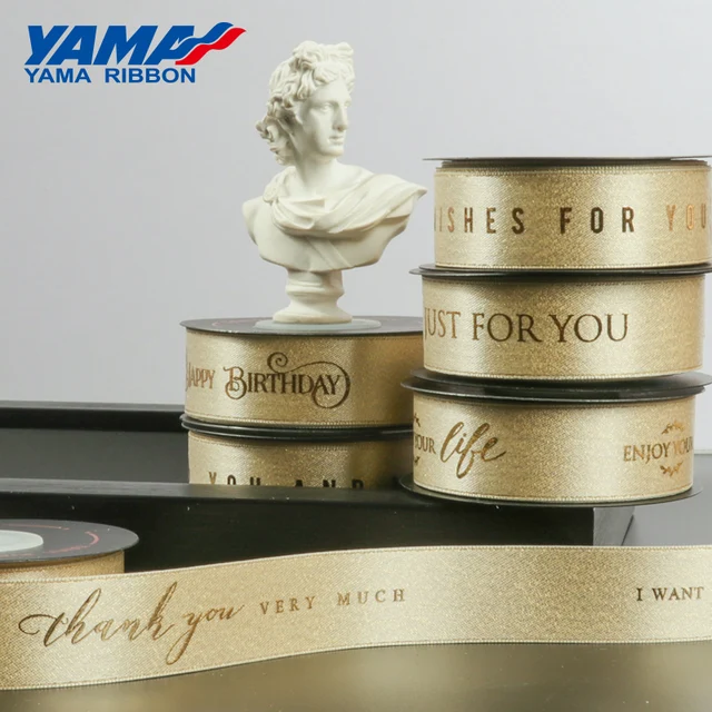 YAMA 10yards/roll Gold Foil Printed Gold Purl Satin Ribbon 22mm Light Luxury Style Ribbons For DIY Gift Packaging Decoration