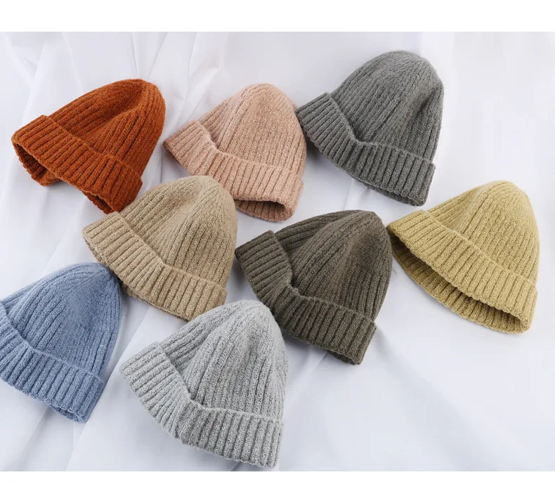 Мужская вязаная шапка бини Skullcap, теплые вязаные шапки, настоящая Повседневная кепка без рукавов в стиле ретро, темно-синие стильные шапочки, кепка ярких цветов