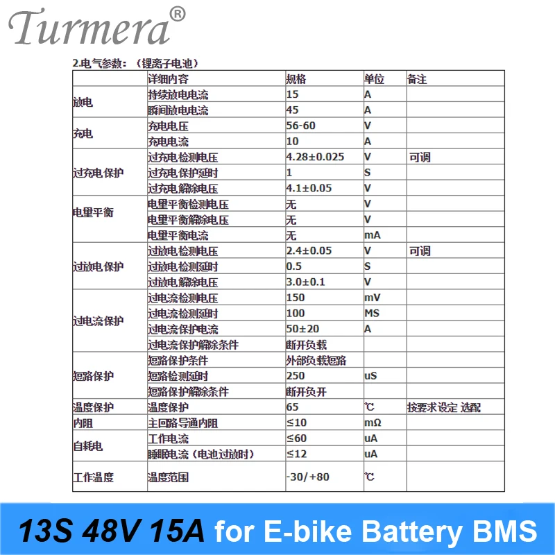 13S 48V E-bike Li ion battery 18650 BMS 15A for electric bike battery 48v 46.8v 54.6v e-scooter battery use Turmera 05