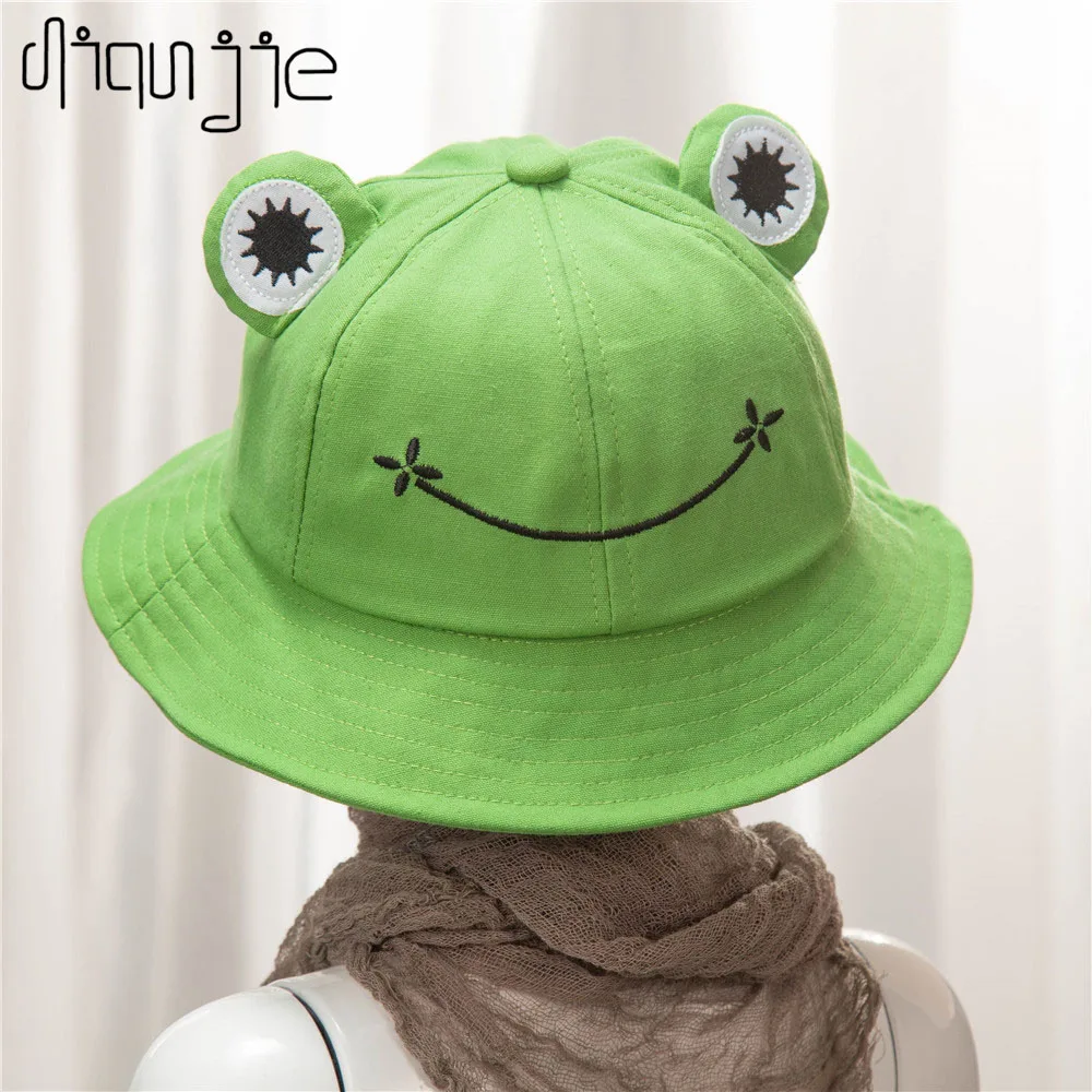 New Fashion Frog Bucket Hat for Women Summer Autumn Plain Women Panama Outdoor Hiking Beach Fishing Cap Sunscreen Female Sunhat