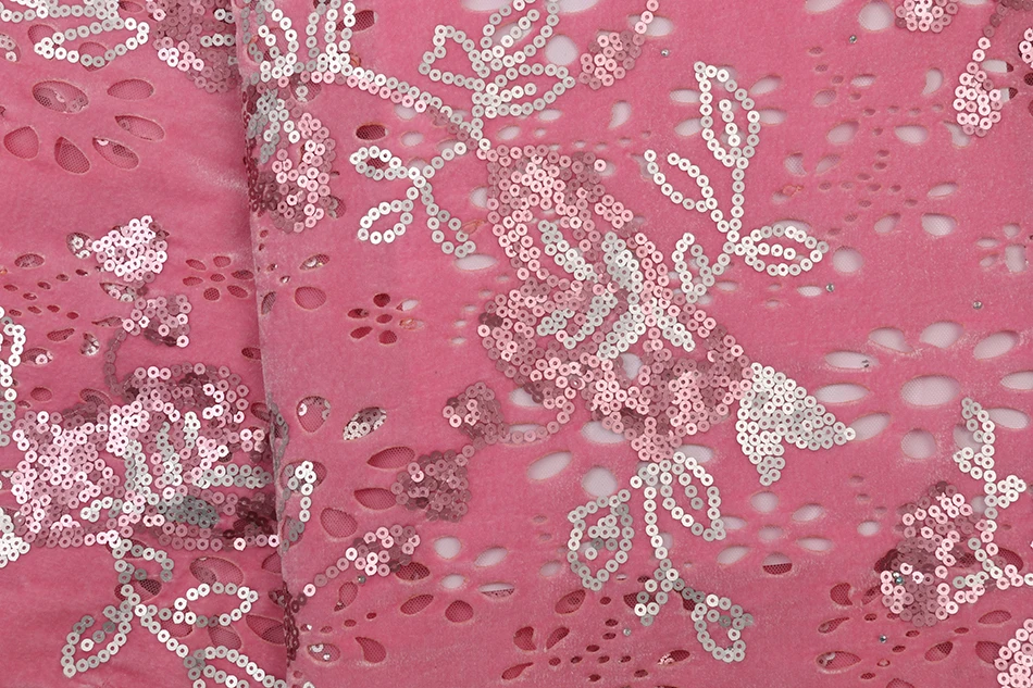 French Korea Italian African Heavy Embroidery Polyester Sewing Textiles Bridal Floral Glitter Velvet Sequin Lace Fabric Price