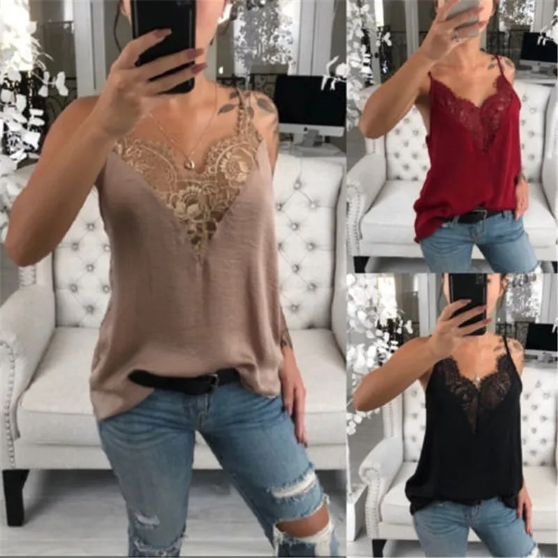 Autumn Sexy Women Lace Floral Tank Tops Femme Casual Loose Top Vest Camisole Sleeveless Female Solid Short Camis Autumn Sexy Women Lace Floral Tank Tops Femme Casual Loose Top Vest Camisole Sleeveless Female Solid Short Camis