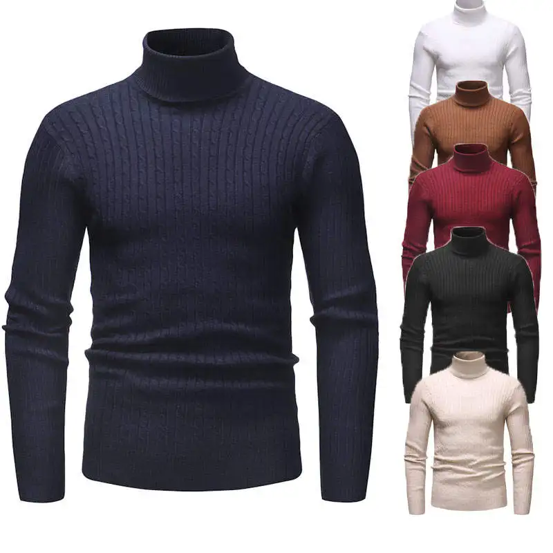 

2019 New Autumn Winter Men'S Sweater Men's Turtleneck Solid Color Casual Sweater Men's Slim Fit Brand Knitted Pullovers
